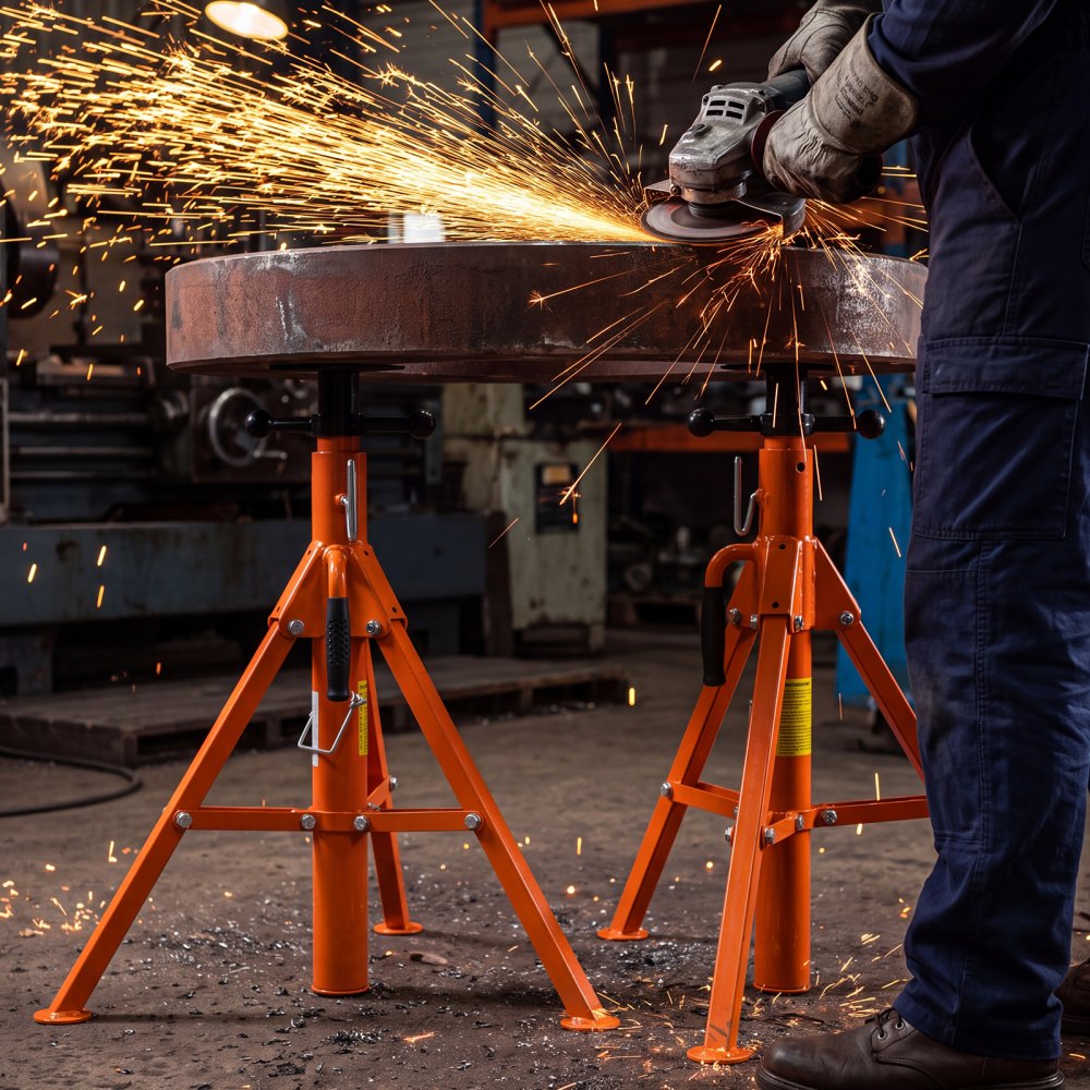 VEVOR 6600lbs 4-in-1 Pipe Stand with V/U/Flat Heads and Mount Plate, 4-in-1 Versatile, 28-52 in Adjustable Height, Folding Portable Design, for Welding, Construction, Fabrication, DIY Projects