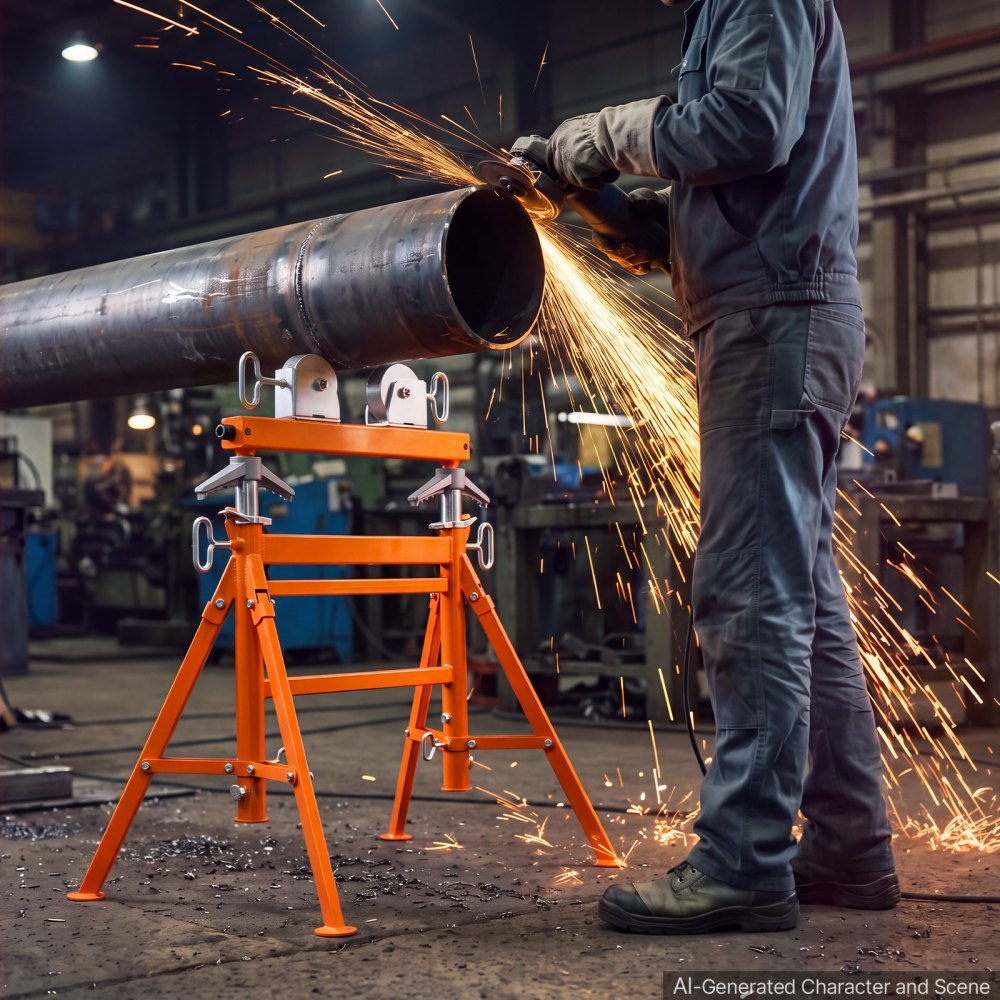 VEVOR Pipe Stand with Roller Head, Heavy Duty 2500LBS Capacity, Fits 2"-36" Pipes, 34"-52" Adjustable Height, Dual-Roller Pipe Stand, Rugged Carbon Steel Support for Welding, Fabrication & Woodworking