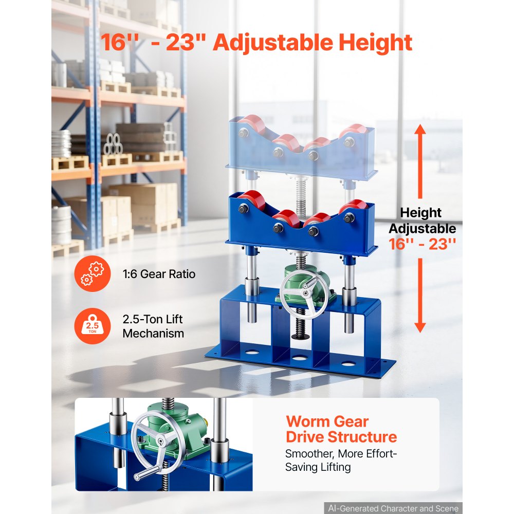 VEVOR Rotary Welding Positioner Roller, 2500LBS Heavy-Duty Pipe Stand, Fits 2"-36" Pipes, 16"-23" Adjustable Height, 4 PU Rollers, Worm Gear Lifting for Large Pipe Welding, Processing & Rotation