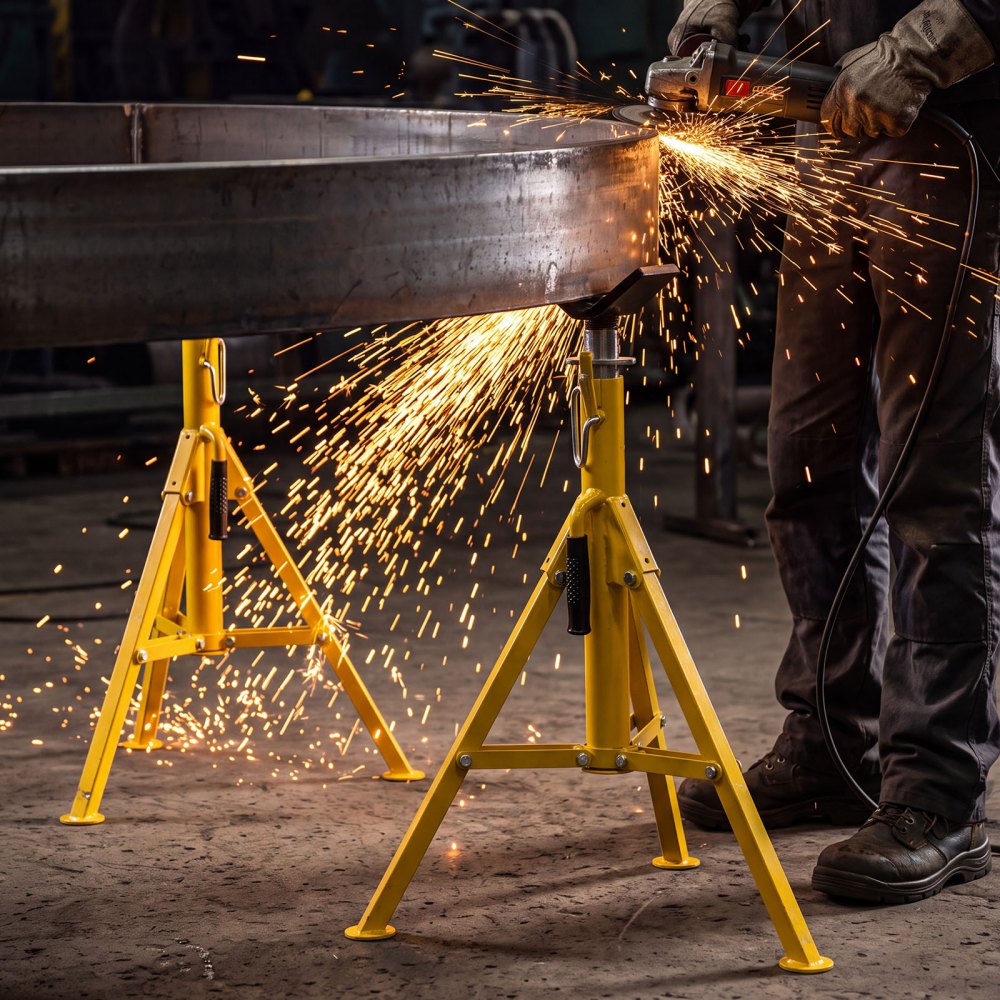 VEVOR V-Head Pipe Stand for 1/8–12 in Pipes, Heavy-Duty 2500LBS Capacity, Adjustable Height 28" - 52", Portable Folding Support Stand for Welding, Cutting & Versatile Piping Projects