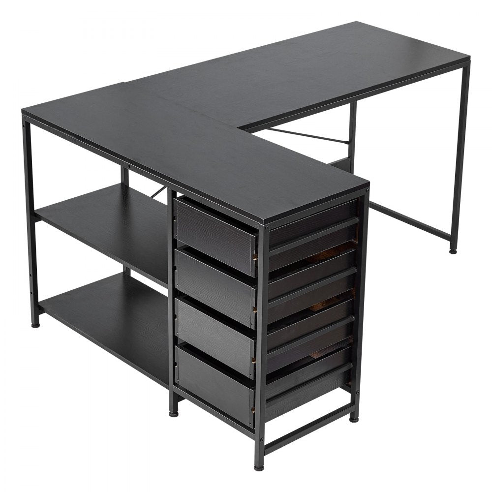 VEVOR L-Shaped Computer Desk, 59-inch Reversible Corner Gaming Desk with Drawers & Storage Shelves, Modern Stylish PC Table Sturdy Work Workstation for Home Office - Easy to Assembly