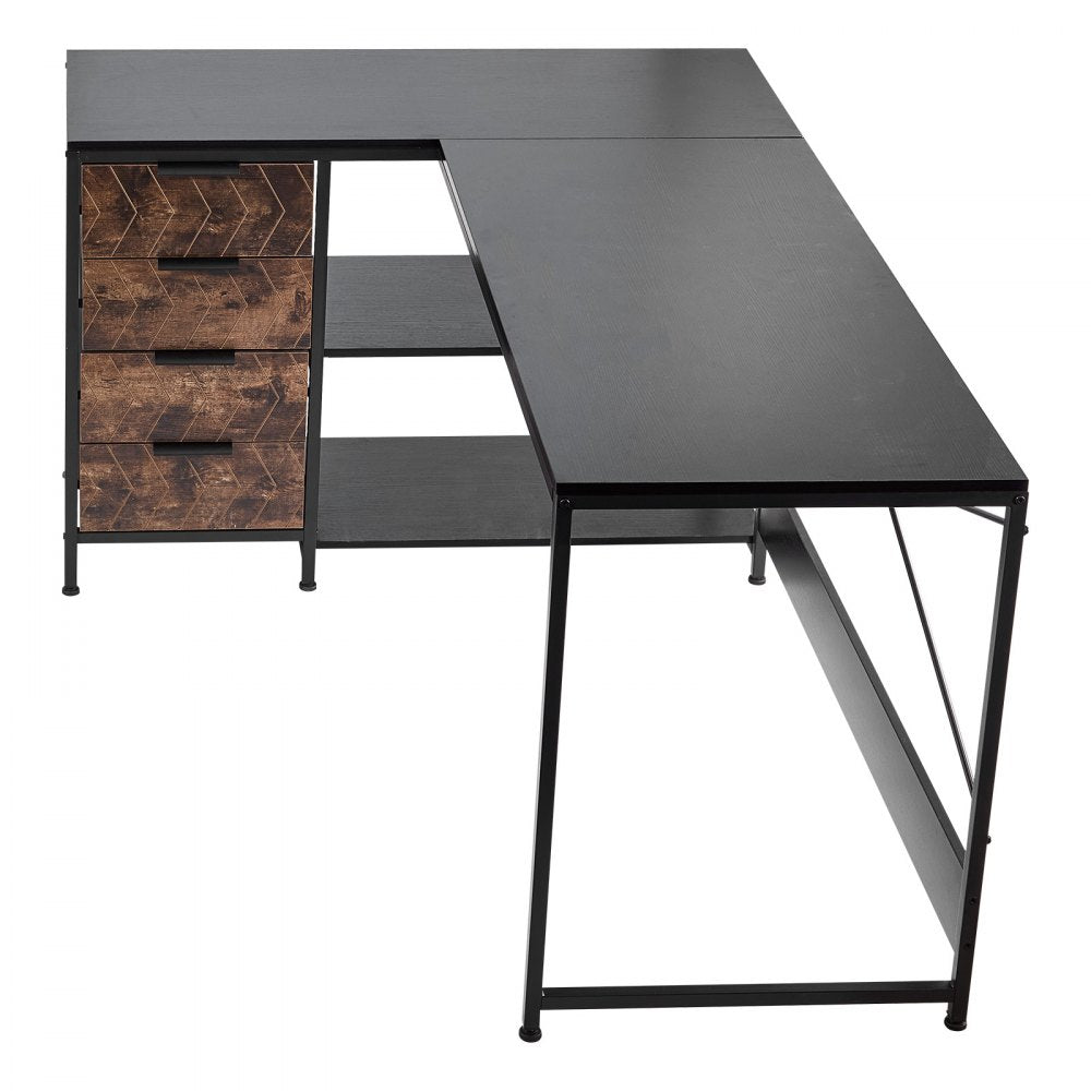VEVOR L-Shaped Computer Desk, 59-inch Reversible Corner Gaming Desk with Drawers & Storage Shelves, Modern Stylish PC Table Sturdy Work Workstation for Home Office - Easy to Assembly