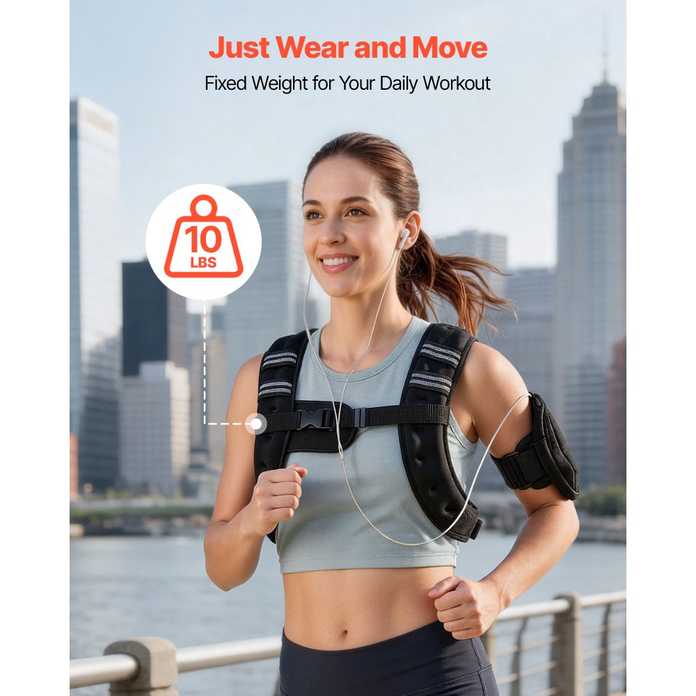 VEVOR Weighted Vest, 10 lbs Body Weight Vest for Men Women, with Reflective Stripe, Adjustable Buckle, Workout Equipment for Strength Training, Running, Jogging, Fitness, Muscle Building, Weight Loss