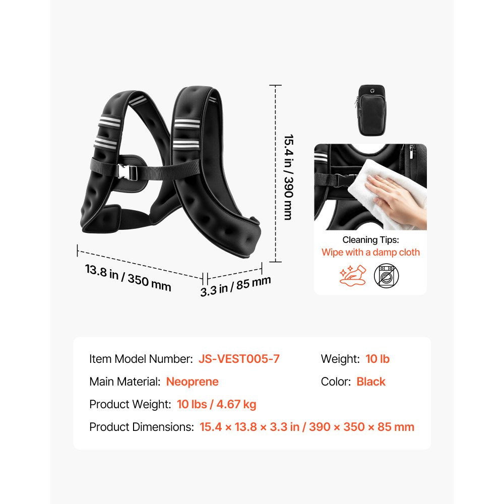 VEVOR Weighted Vest, 10 lbs Body Weight Vest for Men Women, with Reflective Stripe, Adjustable Buckle, Workout Equipment for Strength Training, Running, Jogging, Fitness, Muscle Building, Weight Loss