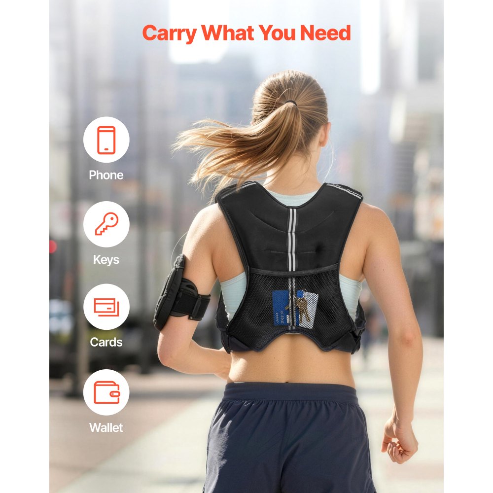 VEVOR Weighted Vest, 25 lbs Body Weight Vest for Men Women, with Reflective Stripe, Adjustable Buckle, Workout Equipment for Strength Training, Running, Jogging, Fitness, Muscle Building, Weight Loss