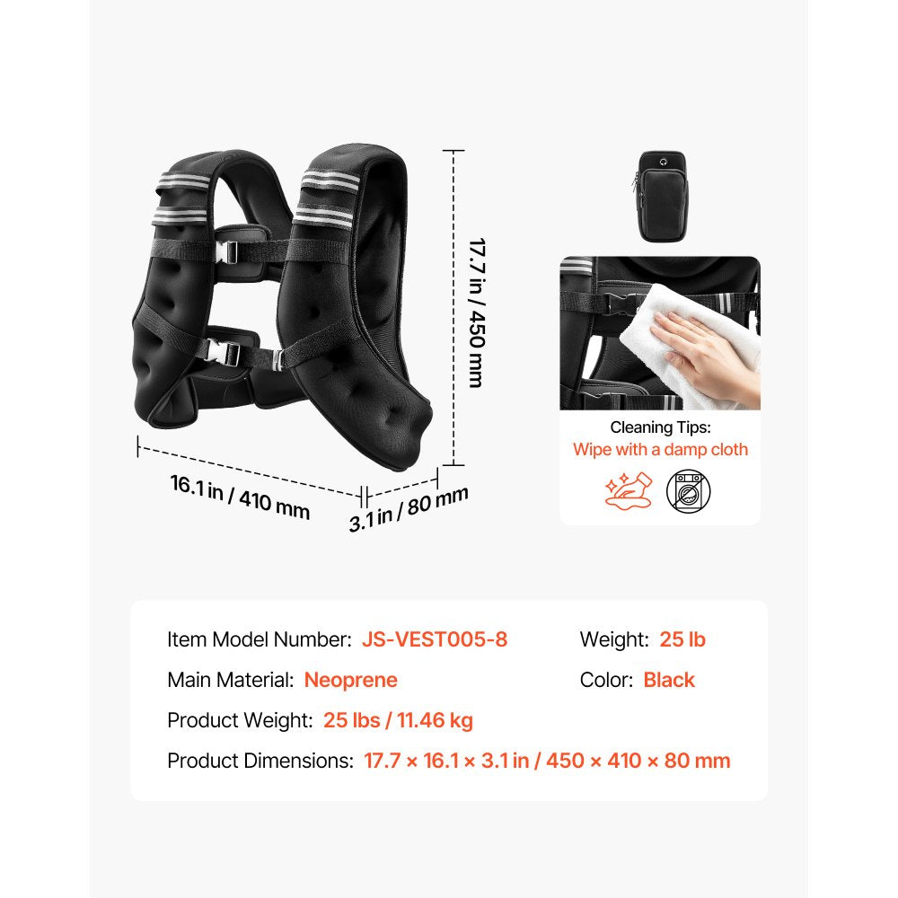 VEVOR Weighted Vest, 25 lbs Body Weight Vest for Men Women, with Reflective Stripe, Adjustable Buckle, Workout Equipment for Strength Training, Running, Jogging, Fitness, Muscle Building, Weight Loss