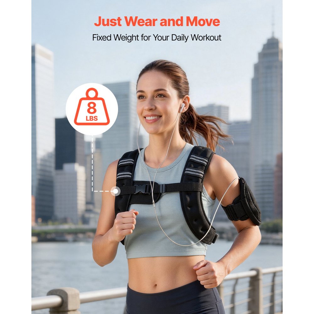 VEVOR Weighted Vest, 8 lbs Body Weight Vest for Men Women, with Reflective Stripe, Adjustable Buckle, Workout Equipment for Strength Training, Running, Jogging, Fitness, Muscle Building, Weight Loss