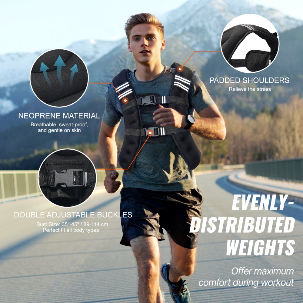 VEVOR Weighted Vest, 12 lbs Weight Vest with Reflective Stripe, Adjustable Buckle Body Weight Vest for Men Women, Workout Equipment for Strength Training, Running, Jogging, Fitness, and Weight Loss
