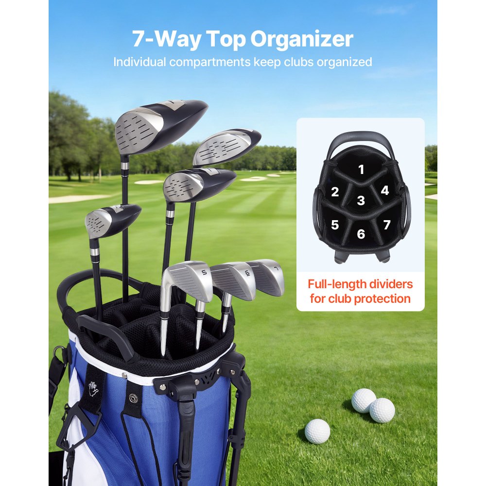 VEVOR Golf Cart Bag, 7 Way Top Divider Organizer, Club Stand Bag with Full-length Divider, Handles, Dual Support Legs, Storage Pockets, Dual Shoulder Straps, Rain Hood, Lightweight for Men and Women