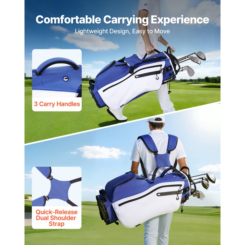 VEVOR Golf Cart Bag, 7 Way Top Divider Organizer, Club Stand Bag with Full-length Divider, Handles, Dual Support Legs, Storage Pockets, Dual Shoulder Straps, Rain Hood, Lightweight for Men and Women