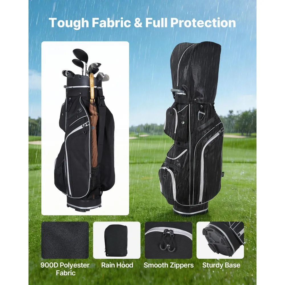 VEVOR Golf Cart Bag, 14 Way Top Divider Organizer, Golf Club Bag with Full-length Divider, Storage Pockets, Shoulder Strap, Rain Hood, Smooth Zippers, High-Strength 900D Polyester for Men & Women