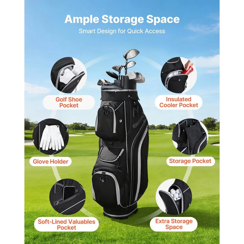 VEVOR Golf Cart Bag, 14 Way Top Divider Organizer, Golf Club Bag with Full-length Divider, Storage Pockets, Shoulder Strap, Rain Hood, Smooth Zippers, High-Strength 900D Polyester for Men & Women