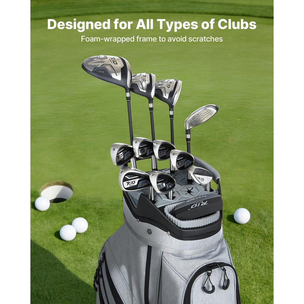 VEVOR Golf Cart Bag, 15 Way Top Divider Organizer, Golf Club Bag with Full-length Divider, Rain Hood, Storage Pockets, Shoulder Strap, High-Strength Polyester, Silicone Head Protection for Men & Women