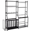 VEVOR Golf Storage Garage Organizer, 2 Golf Bag Storage Stand Holder and Other Sports Equipment Storage Rack, Outdoor Steel Ball Cart, Sports Gear and Toys Storage Shelves with Baskets & Hooks, Black