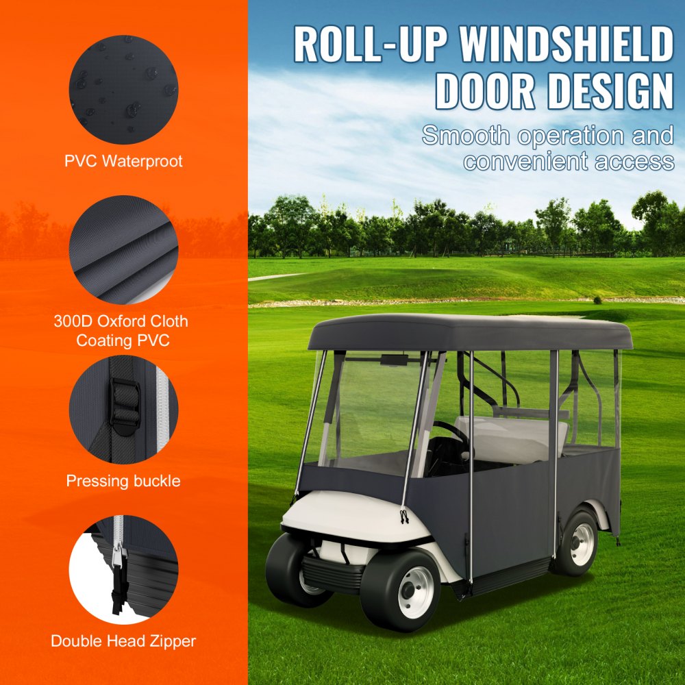 VEVOR Golf Cart Enclosure, Polyester Driving Enclosure, Club Car Covers Universal Fits for 2+2 Passenger Golf Carts, Sunproof and Dustproof Outdoor Cart Cover