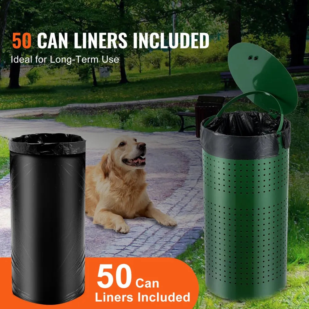 VEVOR Dog Poop Trash Can with 50 Liner Bags, 11.5 Gallons Outdoor Dog Waste Bin with Lid & Liner Clip for Pet Waste Station, Dog Waste Disposal Container for Garden Backyard Park