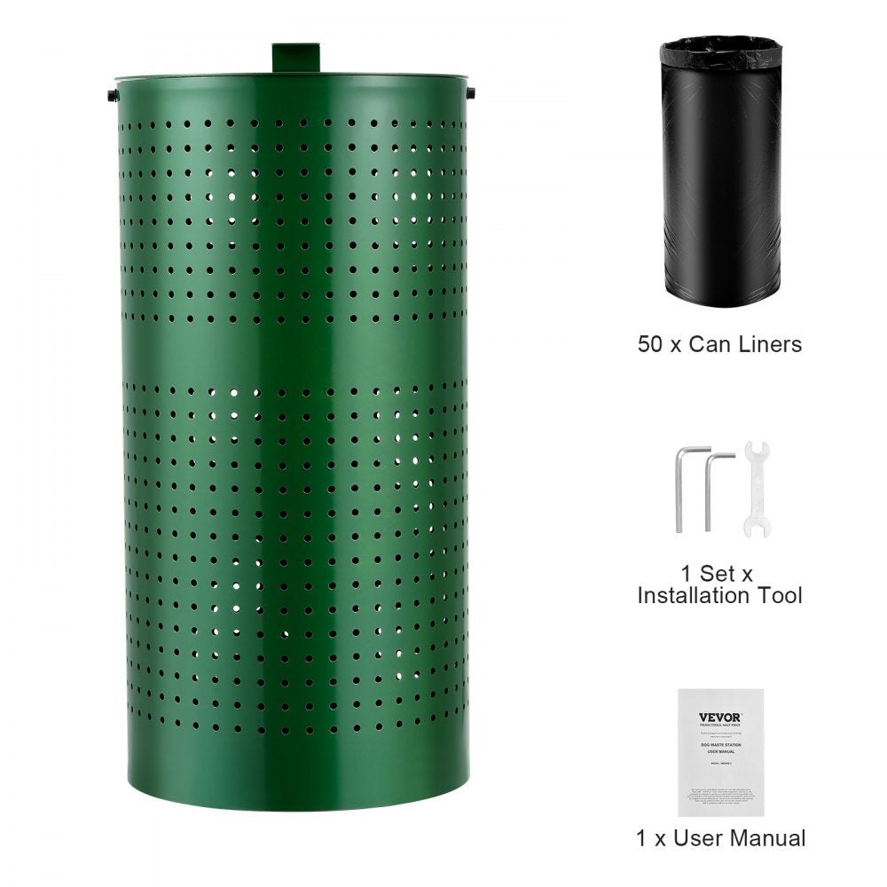 VEVOR Dog Poop Trash Can with 50 Liner Bags, 11.5 Gallons Outdoor Dog Waste Bin with Lid & Liner Clip for Pet Waste Station, Dog Waste Disposal Container for Garden Backyard Park