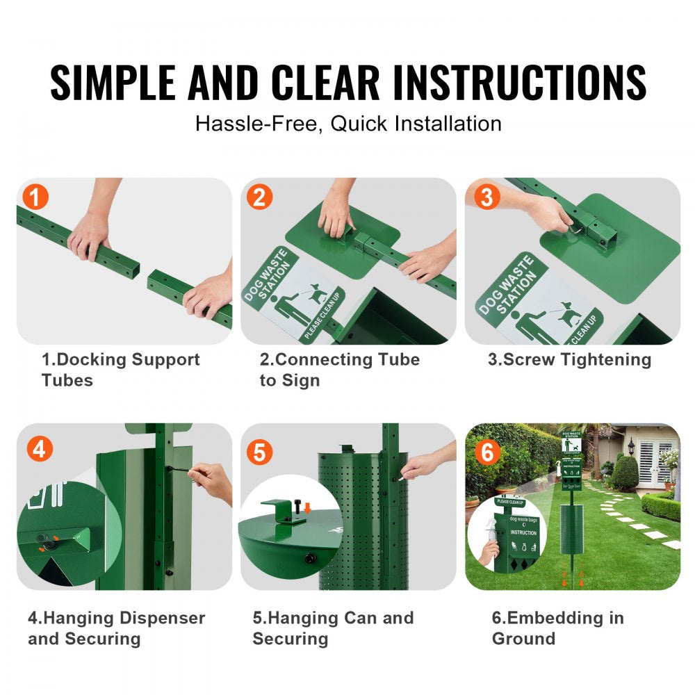 VEVOR Dog Waste Station with Hand Wash Bottle, Commercial Dog Poop Station, 11.5 Gallons Pet Waste Bin with 50 Can Liners, Bag Dispenser & 600 Waste Bags, Outdoor Dog Waste Disposal System for Backyard