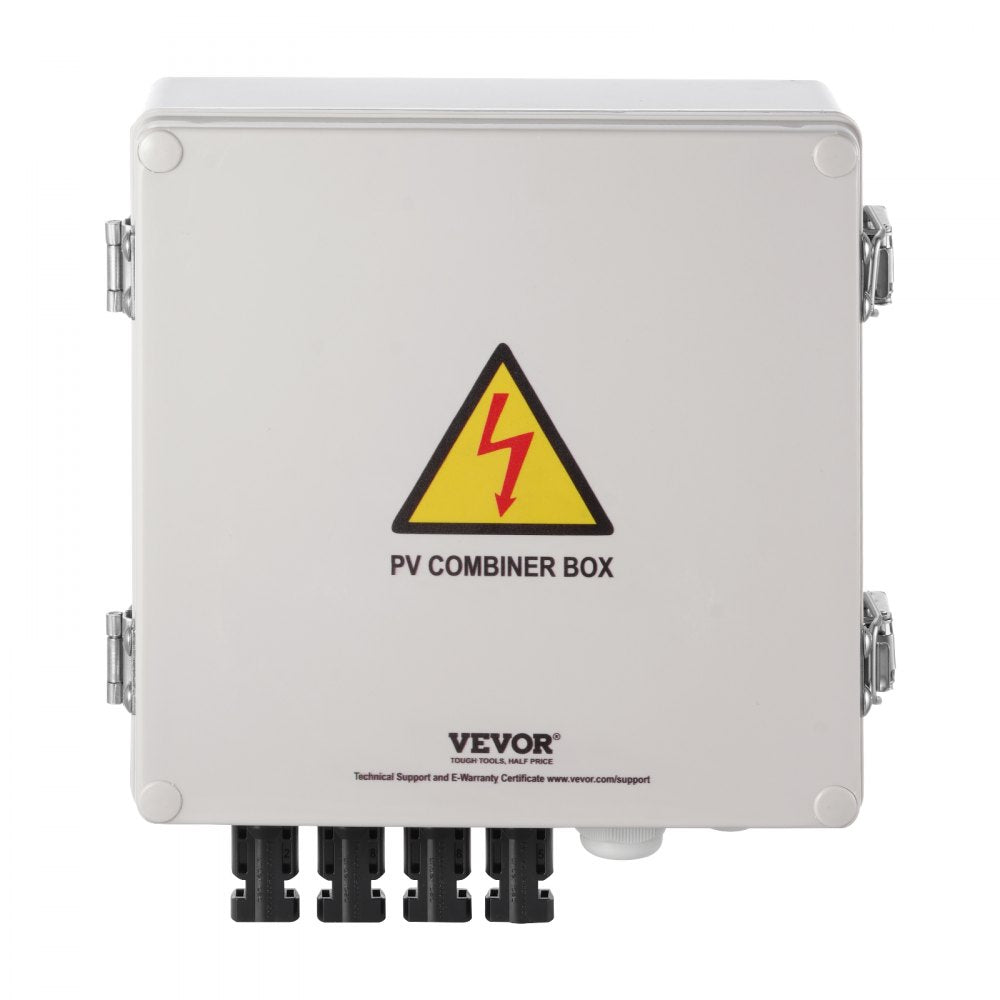 VEVOR PV Combiner Box, 4 String, Solar Combiner Box with 10A Rated Current Fuse 63A Circuit Breaker Lightning Arrester and Solar Connector, ABS Plastic Case for On / Off Grid Solar Panel System, IP65