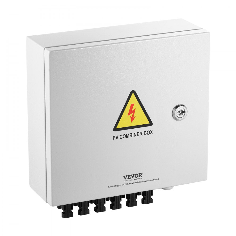 VEVOR PV Combiner Box, 6 String, Solar Combiner Box with 10A Rated Current Fuse 63A Circuit Breaker Lightning Arrester and Solar Connector, Steel Case for On / Off Grid Solar Panel System, IP65