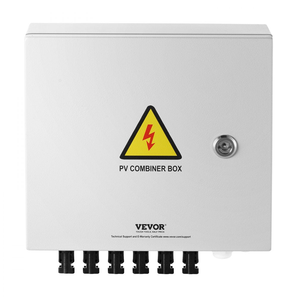 VEVOR PV Combiner Box, 6 String, Solar Combiner Box with 10A Rated Current Fuse 63A Circuit Breaker Lightning Arrester and Solar Connector, Steel Case for On / Off Grid Solar Panel System, IP65