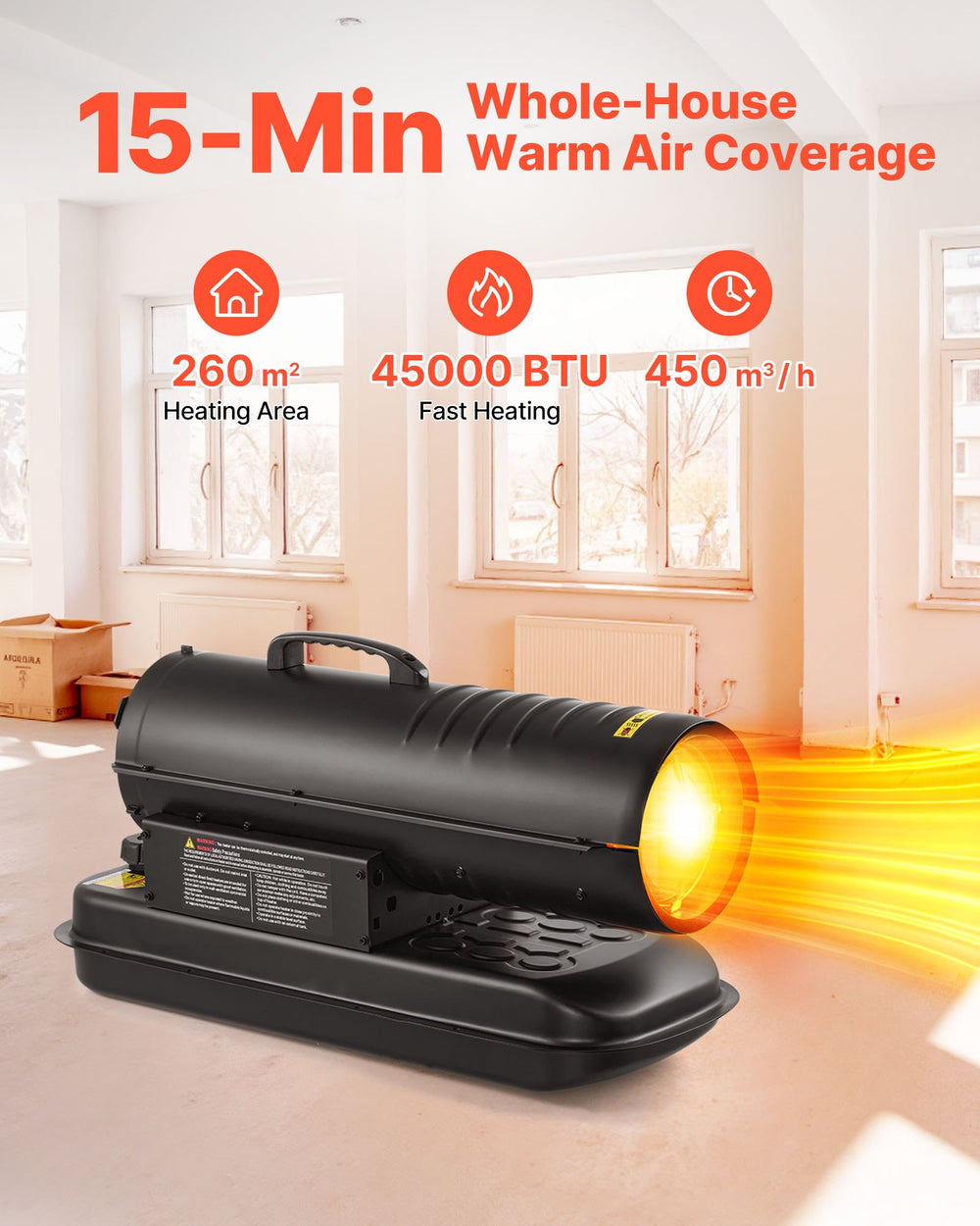 VEVOR 45000 BTU Forced Air Kerosene Diesel Heater, Portable Torpedo Space Heater with Handle, Blower-Type for Jobsite/Garage/Warehouse/Workshop Construction /Outdoor Heating,Black