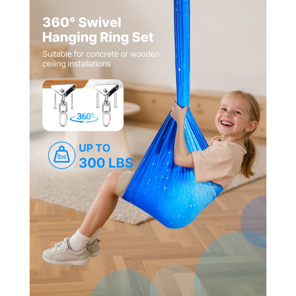 VEVOR Sensory Swing, Double-Layer Fabric Sensorys Hammock, Indoor & Outdoor Sensory Swing with 360° Swivel Hanger, O-Sling, Holds up to 300lbs, Adjustable Aerial Yoga, Hanging Swings for Kids