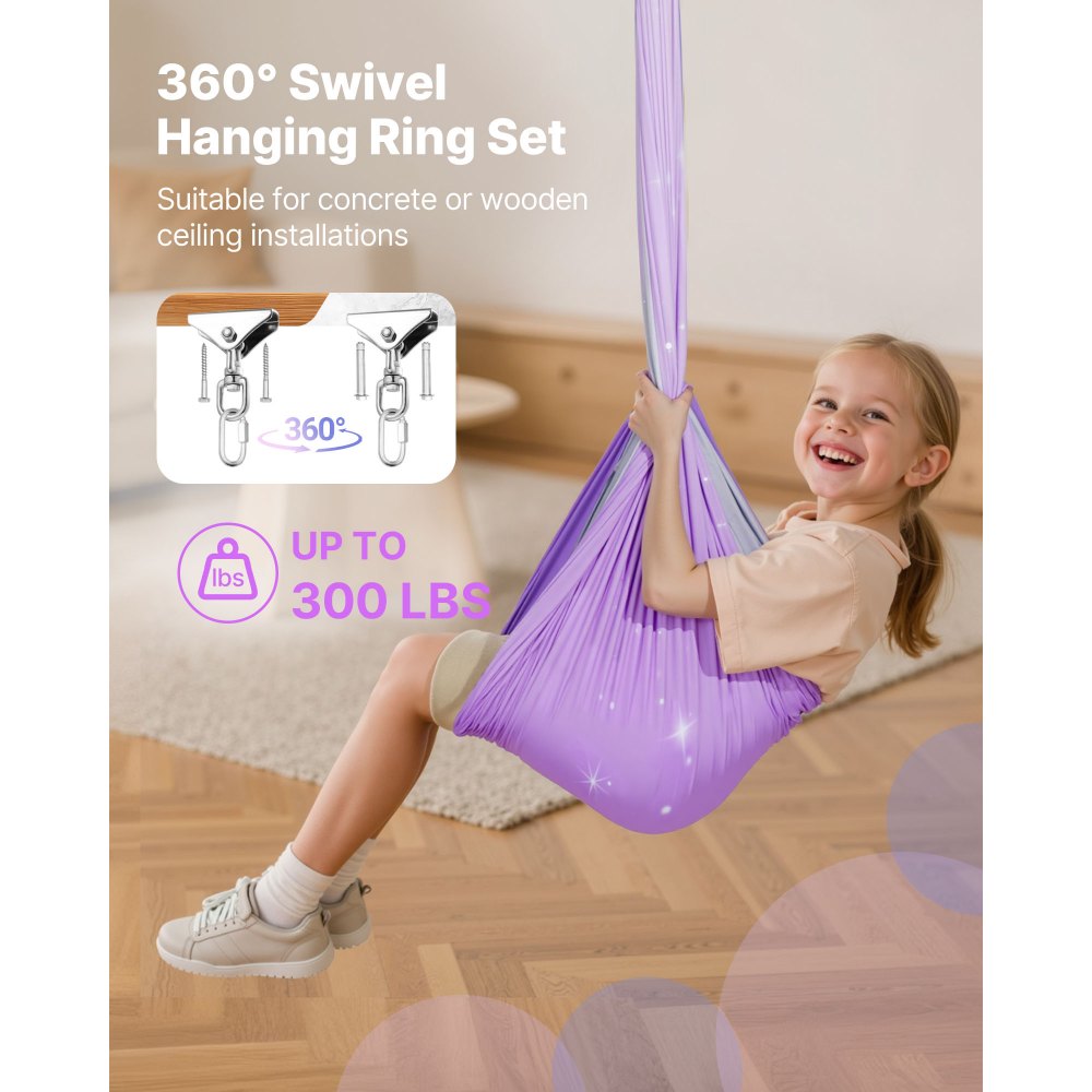VEVOR Sensory Swing, Double-Layer Fabric Sensorys Hammock, Indoor & Outdoor Sensory Swing with 360° Swivel Hanger, O-Sling, Holds up to 300lbs, Adjustable Aerial Yoga, Ceiling Swings for Kids