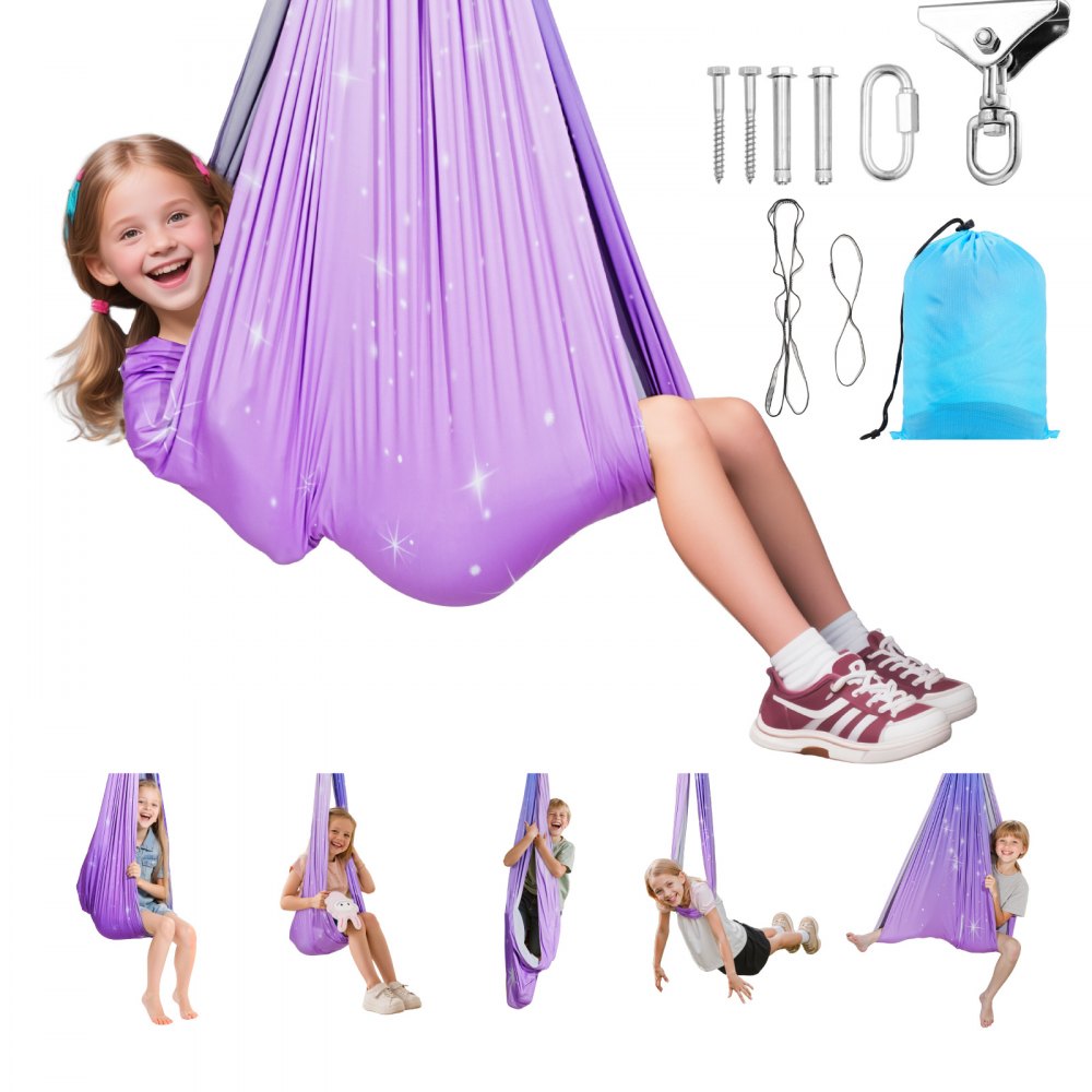 VEVOR Sensory Swing, Double-Layer Fabric Sensorys Hammock, Indoor & Outdoor Sensory Swing with 360° Swivel Hanger, O-Sling, Holds up to 300lbs, Adjustable Aerial Yoga, Ceiling Swings for Kids