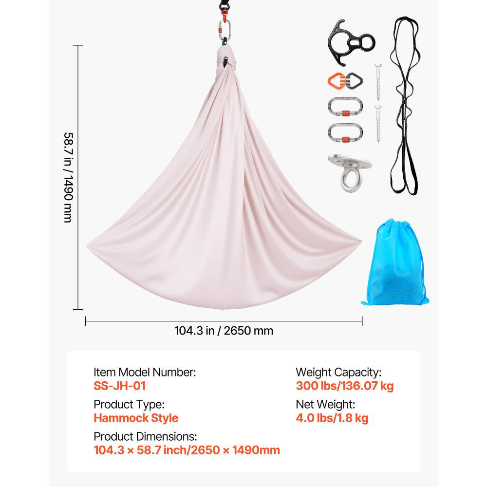 VEVOR Aerial Yoga Hammock, 300 lbs Load Aerial Silk, Yoga Swing with Nylon Fabric, PE Zipper Bag for Parent-Child Interaction, Strengthen Muscles & Improve Practice, Hammock and Swing Combo