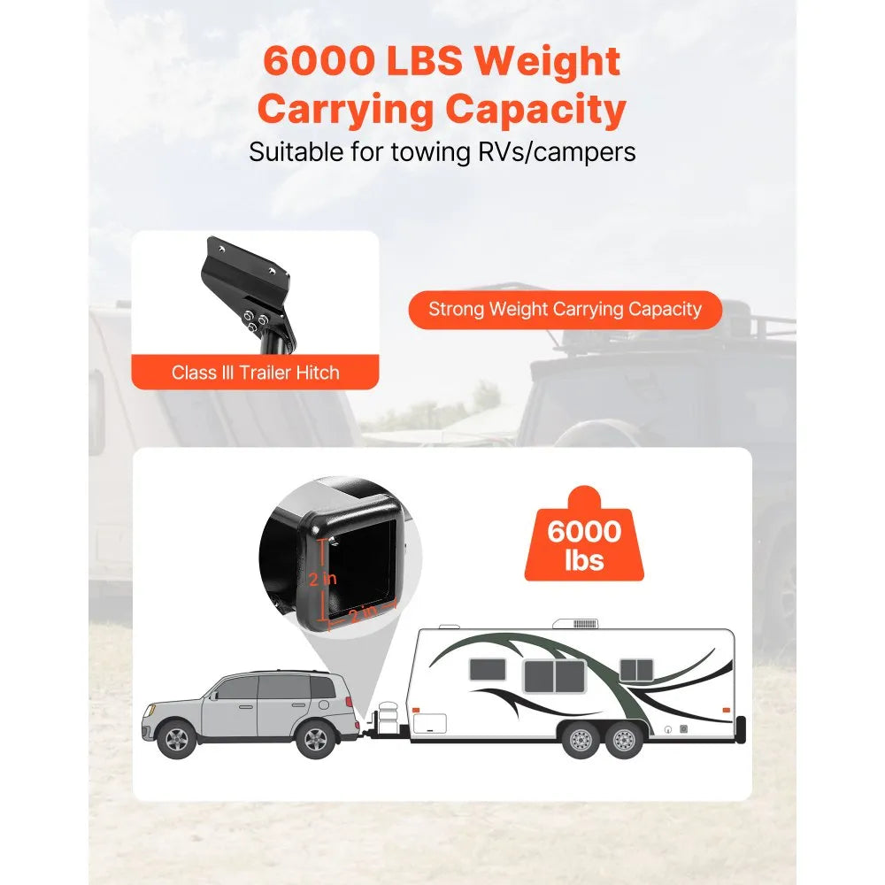VEVOR Class 3 Trailer Hitch, 2-Inch Receiver, Compatible with 2011-2021 Jeep Grand Cherokee, Q345B Steel Tube Frame, Multi-Fit Hitch to Receive Ball Mount, Cargo Carrier, Bike Rack, Tow Hook, Black
