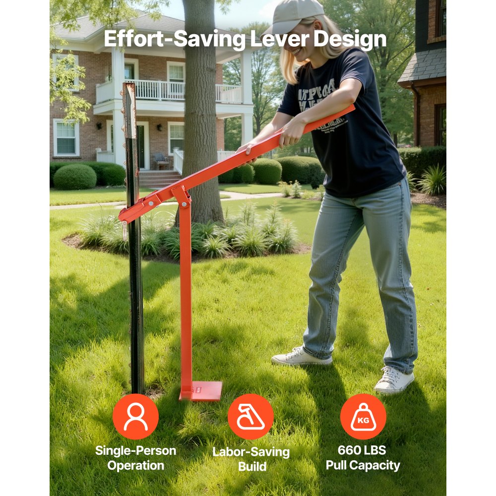 VEVOR 36 in T Post Puller, Heavy Duty Fence Post Pullers with Puller Plate & 47 in Lifting Chain, Labor-Saving T-Post Remover Tool for Round Fence Posts, Sign Posts & Tree Stumps