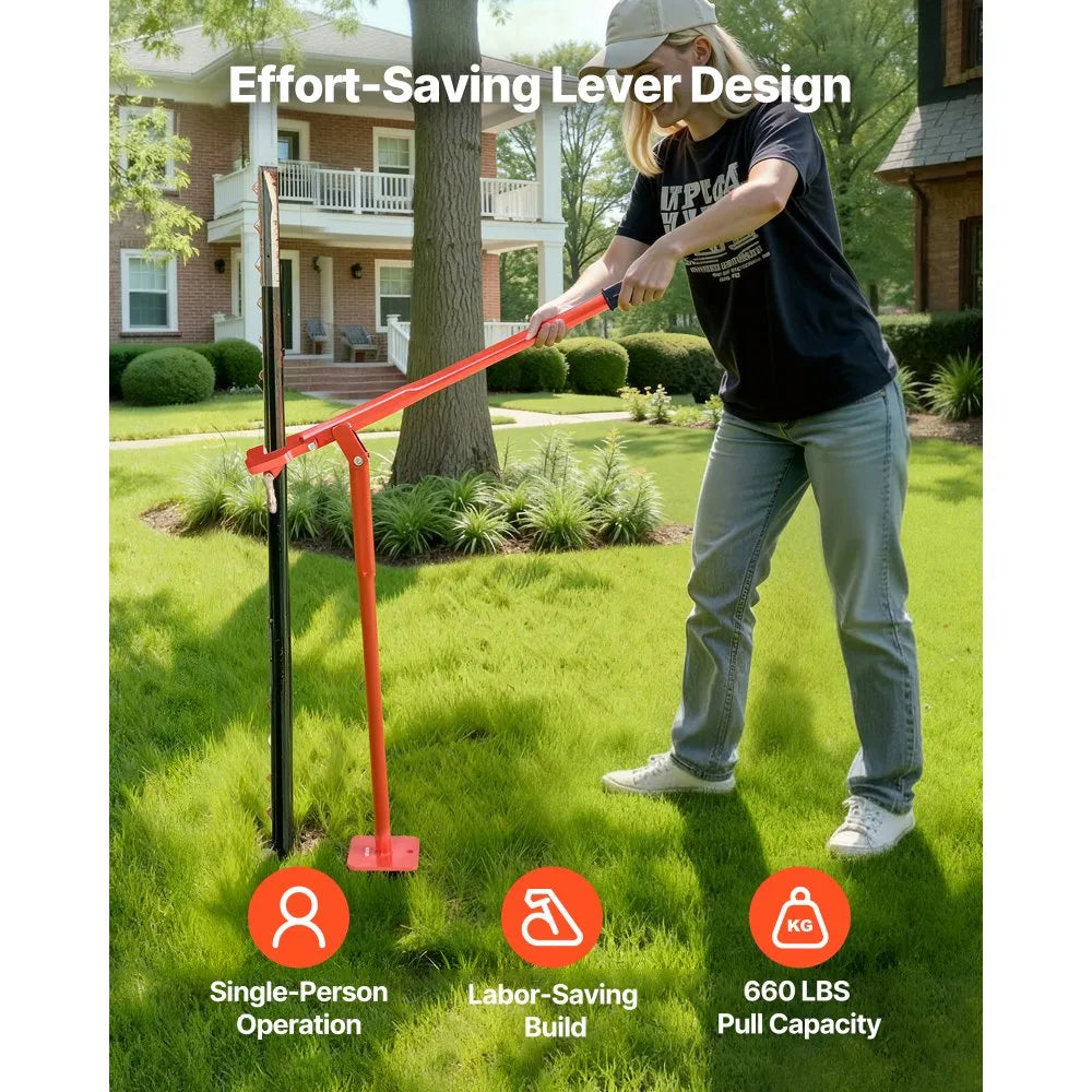 VEVOR 36 in T Post Puller, Heavy Duty Steel Fence Post Puller, 660lb Load Capacity, Labor-Saving T-Post Remover Tool for Round Fence Posts, Sign Posts & Tree Stumps, Lifting Chain Not Included
