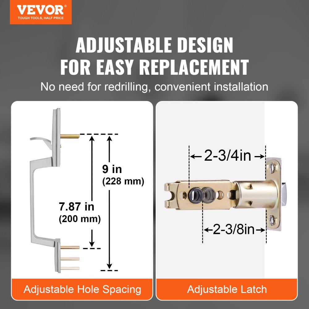 VEVOR Front Door Handle, Satin Nickel Square Handle Set with Lever Door Handle No Lock, Adjustable Hole Space, Entry Door Handle with Reversible for Right and Left Handed Entrance and Front Door