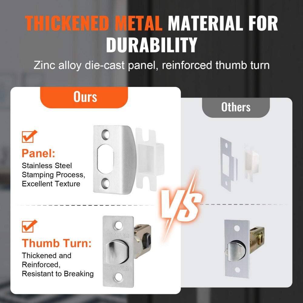 VEVOR Front Door Handle, Satin Nickel Square Handle Set with Lever Door Handle No Lock, Adjustable Hole Space, Entry Door Handle with Reversible for Right and Left Handed Entrance and Front Door