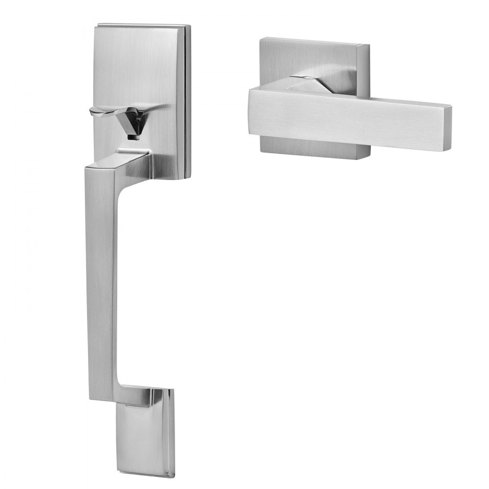VEVOR Front Door Handle, Satin Nickel Square Handle Set with Lever Door Handle No Lock, Adjustable Hole Space, Entry Door Handle with Reversible for Right and Left Handed Entrance and Front Door