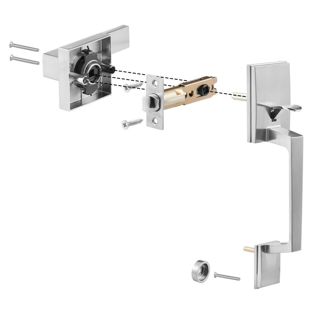 VEVOR Front Door Handle, Satin Nickel Square Handle Set with Lever Door Handle No Lock, Adjustable Hole Space, Entry Door Handle with Reversible for Right and Left Handed Entrance and Front Door