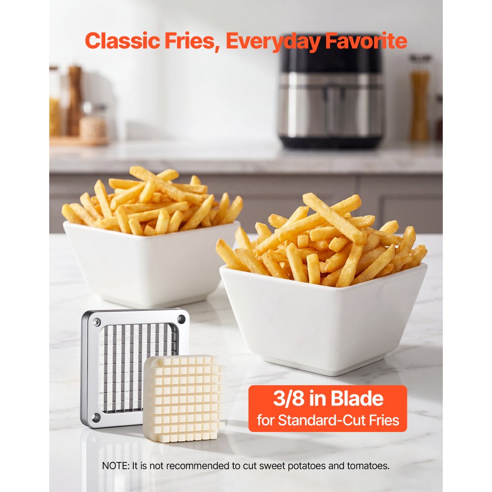 VEVOR French Fry Cutter, 3/8" Blade Commercial Vegetable Chopper, Lever-Action Vegetable Dicer with Ergonomic Handle, Stainless Steel Potato Slicer for Classic Cut Fries, Onion, Carrots, Bell Pepper