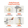 VEVOR Commercial French Fry Cutter, Stainless Steel Fried Potato Strips Squeezer, Long French Fries Maker with Pull-out Extruder, Manual Mashed Potato Squeezer Machine for Restaurants & Home Kitchen
