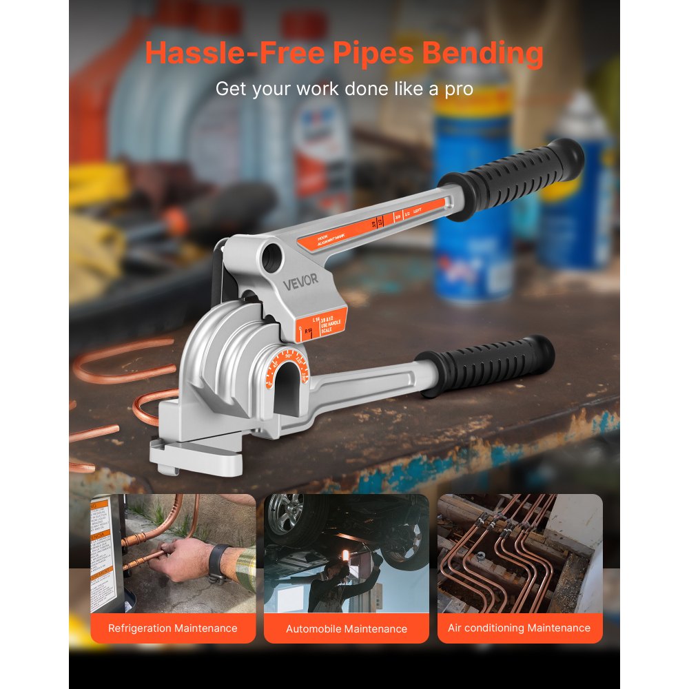 VEVOR Pipe Tube Bender, 1/4", 3/8", 1/2" (12.7mm) OD, 3 in 1 Manual Level Tube Bender, 180° Copper Aluminum Pipes Bending Tool for Automotive Repair, HVAC Air Conditioning