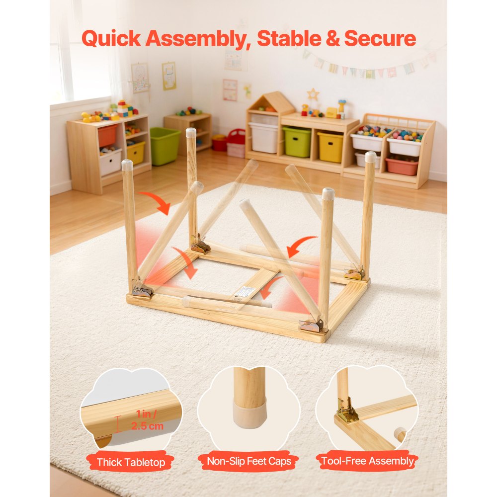 VEVOR Sensory Table for Toddlers, Foldable Wooden Kids Activity Table with Double-Sided Board, Storage Bins, and Non-Slip Feet, for Boys and Girls Playing Sand and Water, Drawing, Studying, Dining