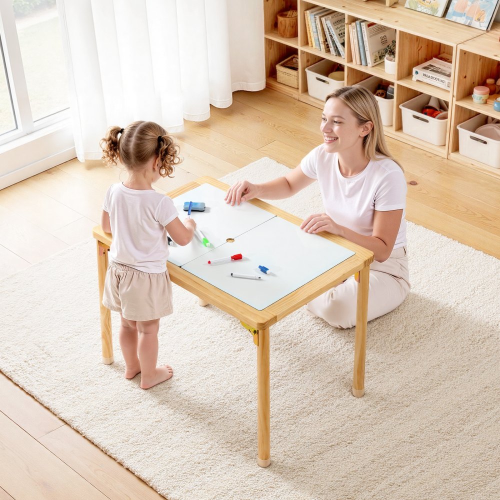VEVOR Sensory Table for Toddlers, Foldable Wooden Kids Activity Table with Double-Sided Board, Storage Bins, and Non-Slip Feet, for Boys and Girls Playing Sand and Water, Drawing, Studying, Dining