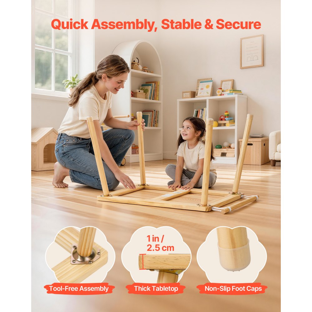 VEVOR Sensory Table for Toddlers, Wooden Kids Activity Table with 2 Stools, Double-Sided Board, Storage Bins, and Non-Slip Feet, for Boys and Girls Playing Sand and Water, Drawing, Studying, Dining