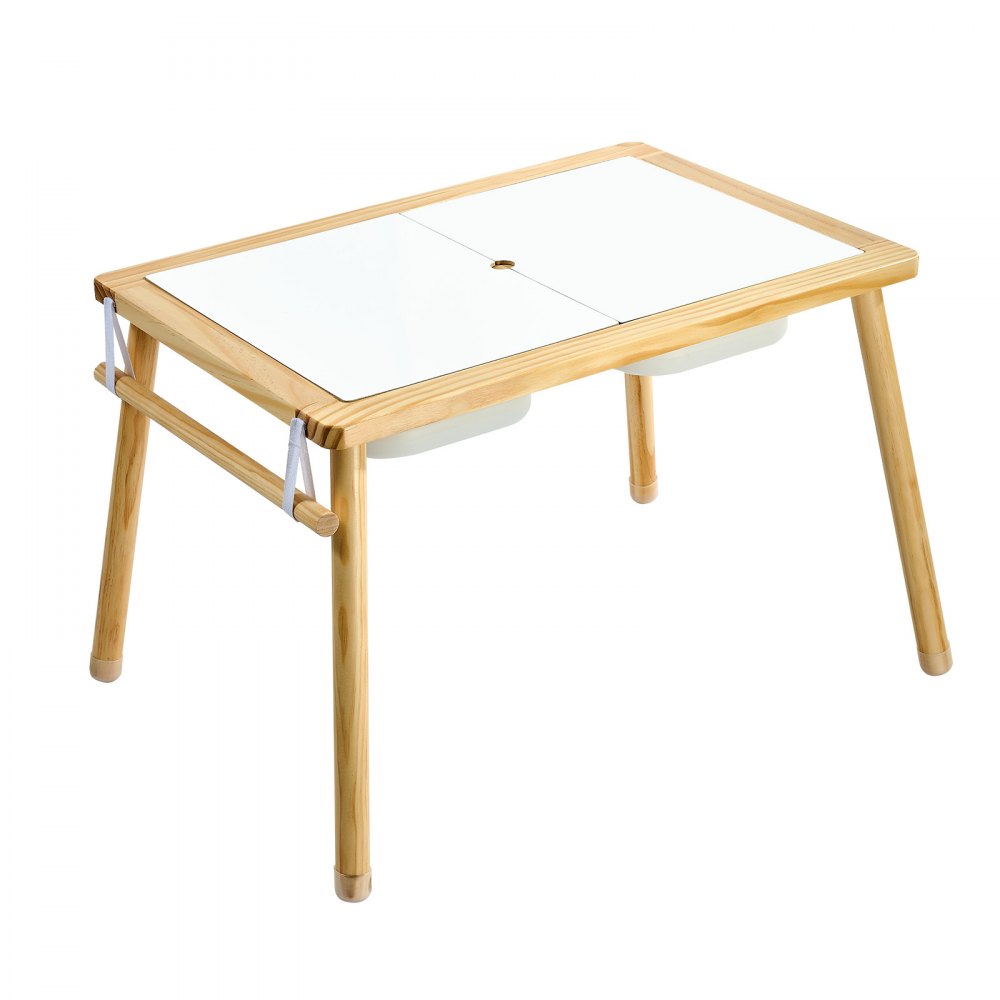 VEVOR Sensory Table for Toddlers, Wooden Kids Activity Table with 2 Stools, Double-Sided Board, Storage Bins, and Non-Slip Feet, for Boys and Girls Playing Sand and Water, Drawing, Studying, Dining