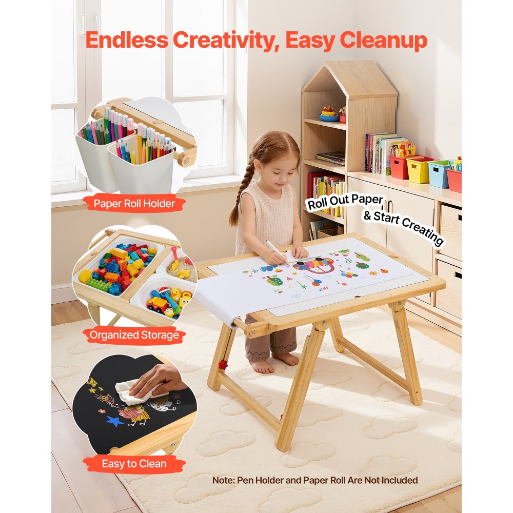 VEVOR Sensory Table for Toddlers, Wooden Kids Activity Table and Art Easel with Reversible Double-Sided Board, Storage Bins, for Boys and Girls Playing Sand and Water, Drawing, Studying, Dining