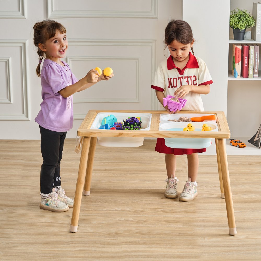 VEVOR Sensory Table for Toddlers, Kids Activity Table with 3 Foldable Storage Bins & Paper Roll Holder, Indoor/Outdoor Play Sand and Water Table, Wooden Kids Sensory Drawing Table, Gift for Boys Girls