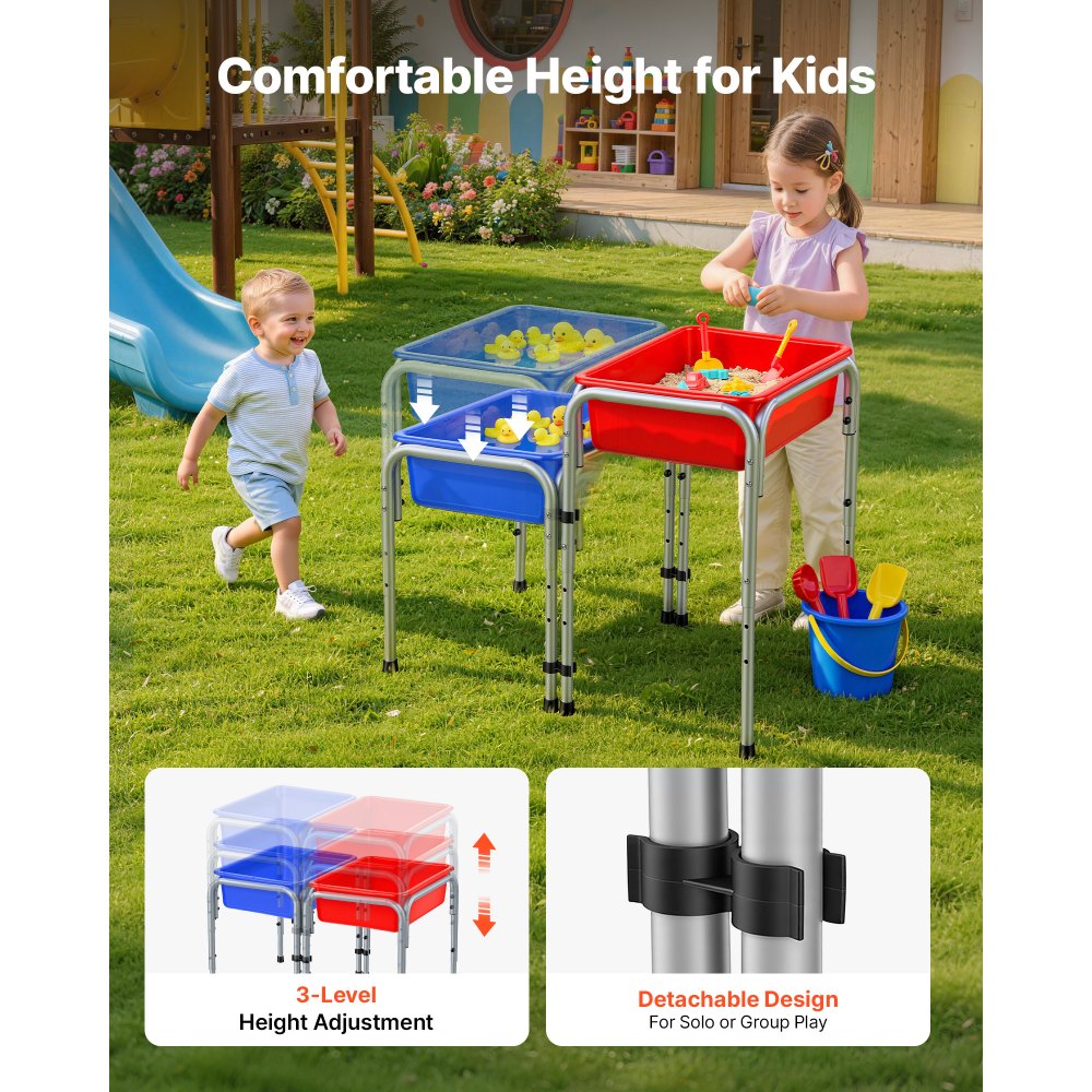 VEVOR Sensory Table for Toddlers, Kids 2-Station Sand and Water Adjustable Play Table with Detachable Storage Bins and Non-Slip Feet, Carbon Steel Frame, Rounded Corners, for Boys and Girls Exploring
