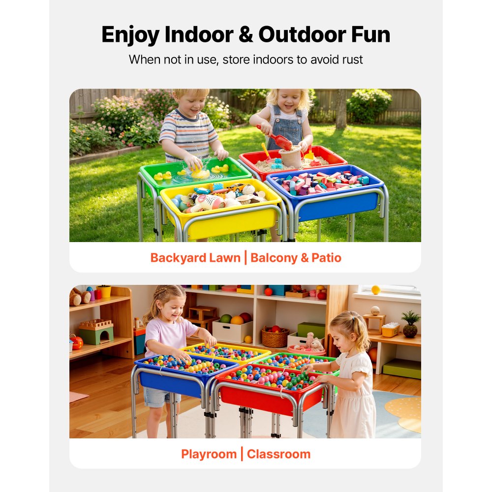 VEVOR Sensory Table for Toddlers, Kids 4-Station Sand and Water Adjustable Play Table with Detachable Storage Bins and Non-Slip Feet, Carbon Steel Frame, Rounded Corners, for Boys and Girls Exploring