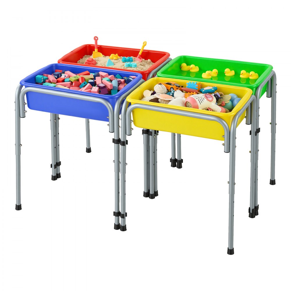 VEVOR Sensory Table for Toddlers, Kids 4-Station Sand and Water Adjustable Play Table with Detachable Storage Bins and Non-Slip Feet, Carbon Steel Frame, Rounded Corners, for Boys and Girls Exploring