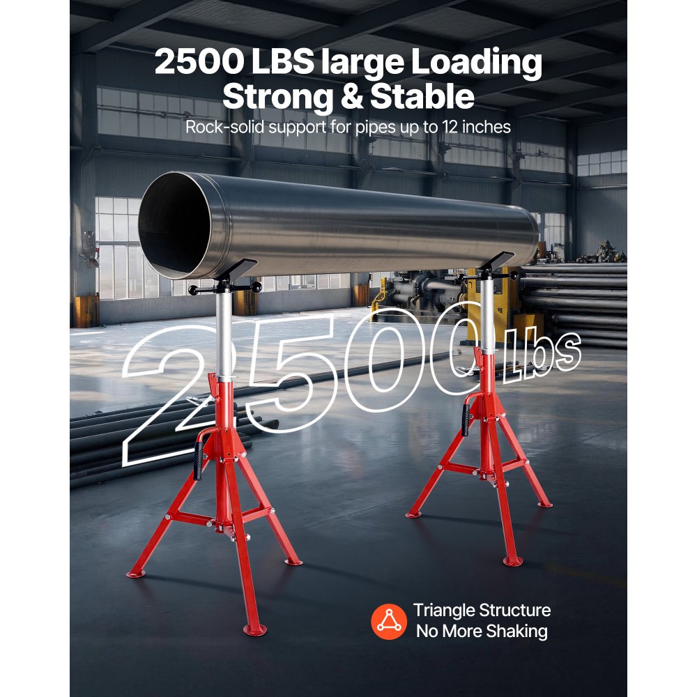 VEVOR V Head Pipe Stand Adjustable Height 28-52 Inch, Pipe Jack Stands 2500 LB. Capacity,Folding Portable Pipe Stands 1/2 to 12 Inch Pipe Supporting,Steel Jack Stands
